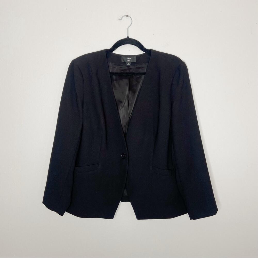 J Crew Collarless Fitted Blazer in 365 Crepe Black Jacket Size 16